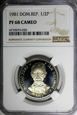 Dominican Republic PROOF 1981 1/2 Peso NGC PF68 CAMEO TOP GRADED BY NGC  KM# 52 - Fresh Stock Dated December 2025