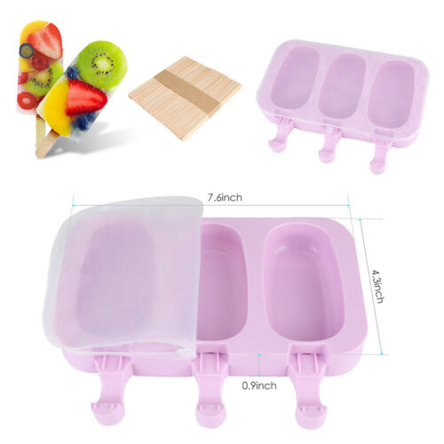 Lots 3-Cells Silicone Frozen Ice Cream Mold Juice Popsicle Maker Lolly Pop Mould - Fresh Stock Dated February 2026