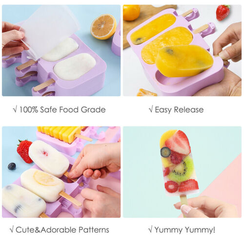 Lots 3-Cells Silicone Frozen Ice Cream Mold Juice Popsicle Maker Lolly Pop Mould - Fresh Stock Dated February 2026