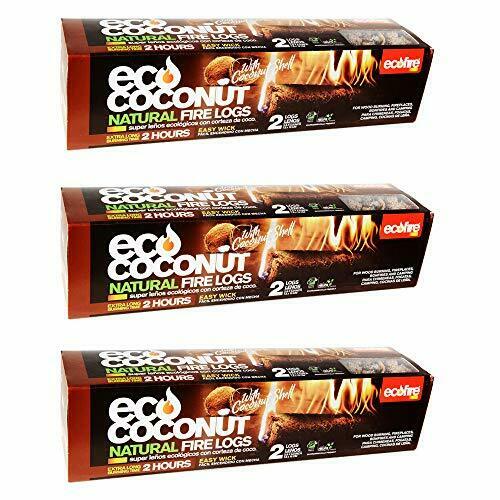 ECO Coconut Natural Fire Log, 1 Hour Burn time, Extra Long Duration, 6-logs - Fresh Stock Dated December 2025