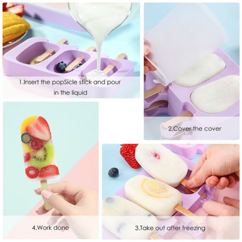 Lots 3-Cells Silicone Frozen Ice Cream Mold Juice Popsicle Maker Lolly Pop Mould - Fresh Stock Dated February 2026