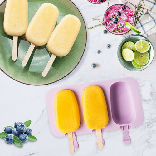 Lots 3-Cells Silicone Frozen Ice Cream Mold Juice Popsicle Maker Lolly Pop Mould - Fresh Stock Dated February 2026