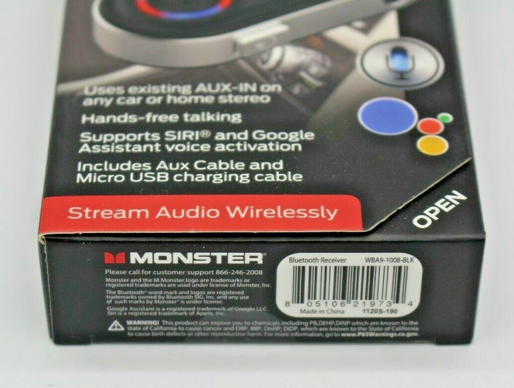 MONSTER Bluetooth AUDIO RECIEVER w/ Google & Siri Virtual Assistant BT 4.2 NEW - Fresh Stock Dated December 2025