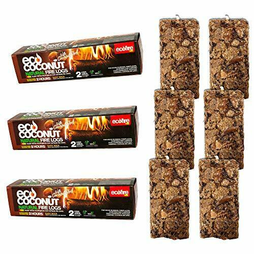 ECO Coconut Natural Fire Log, 1 Hour Burn time, Extra Long Duration, 6-logs - Fresh Stock Dated December 2025