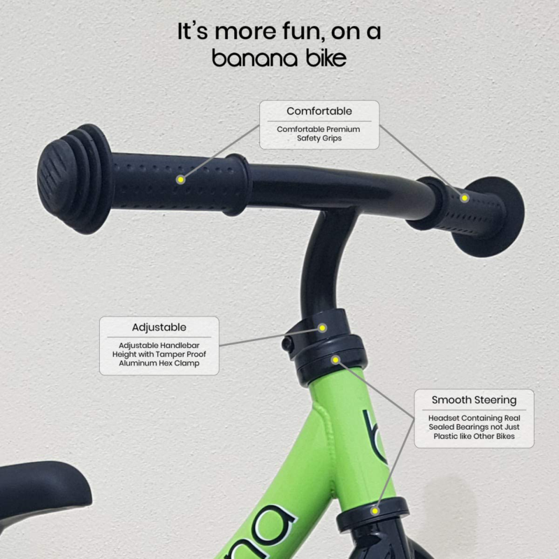 Banana Bike LT Lightweight Balance Kids 2 3 4 Year Olds Green Quick Release Seat - Fresh Stock Dated January 2026