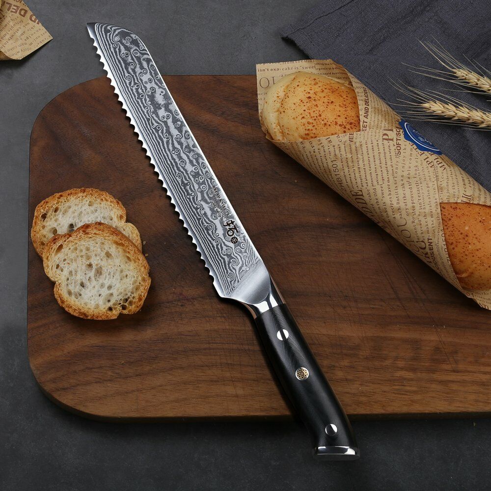 TURWHO 8'' Bread Knife Japanese VG10 Damascus Steel Serrated Sandwich Knives - Fresh Stock Dated February 2026