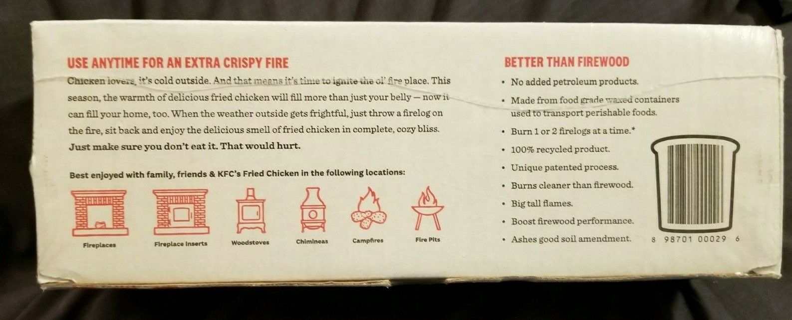 KFC Col Sanders 11 Herbs & Spices Firelog Limited-Edition - Fresh Stock Dated December 2025