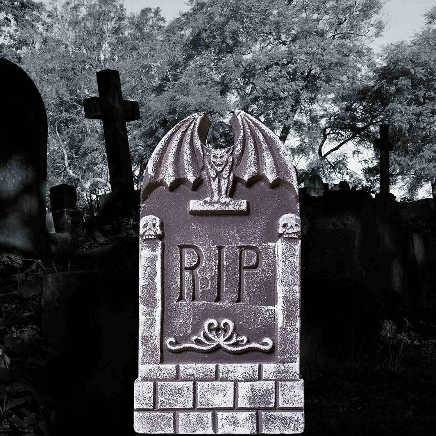 Halloween Foam RIP Graveyard Tombstones Headstone Decorations Metal Stakes 5Pack - Fresh Stock Dated January 2026