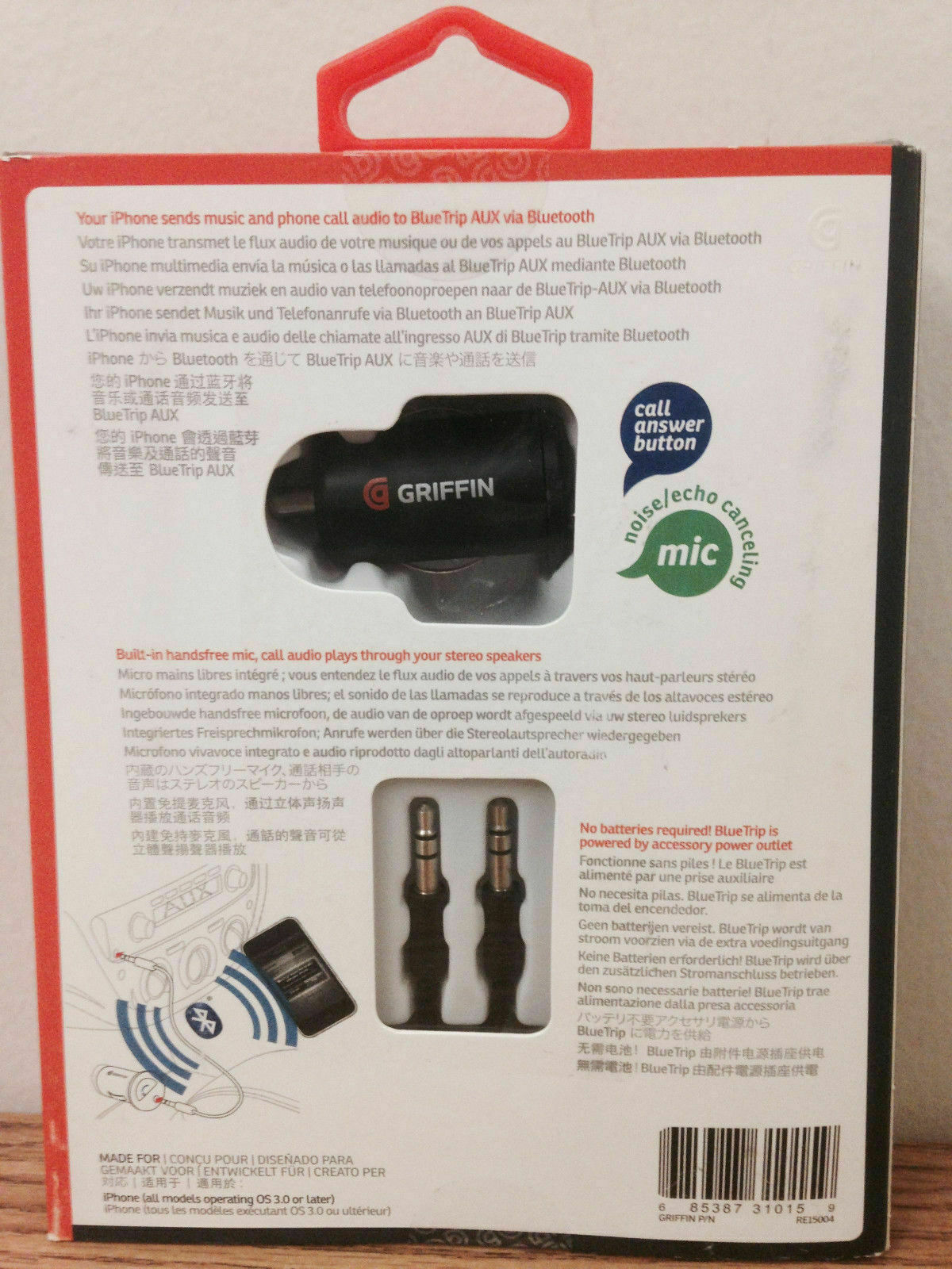 Griffin BlueTrip AUX Bluetooth Wireless Music Streaming Hands Free Calling - Fresh Stock Dated December 2025