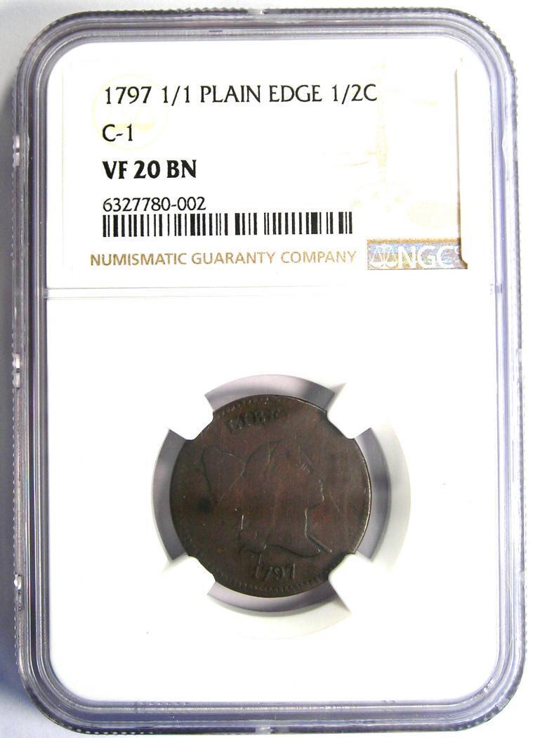 1797 Liberty Cap Flowing Hair Half Cent 1/2C - Certified NGC VF20 - ,250 Value - Fresh Stock Dated December 2025