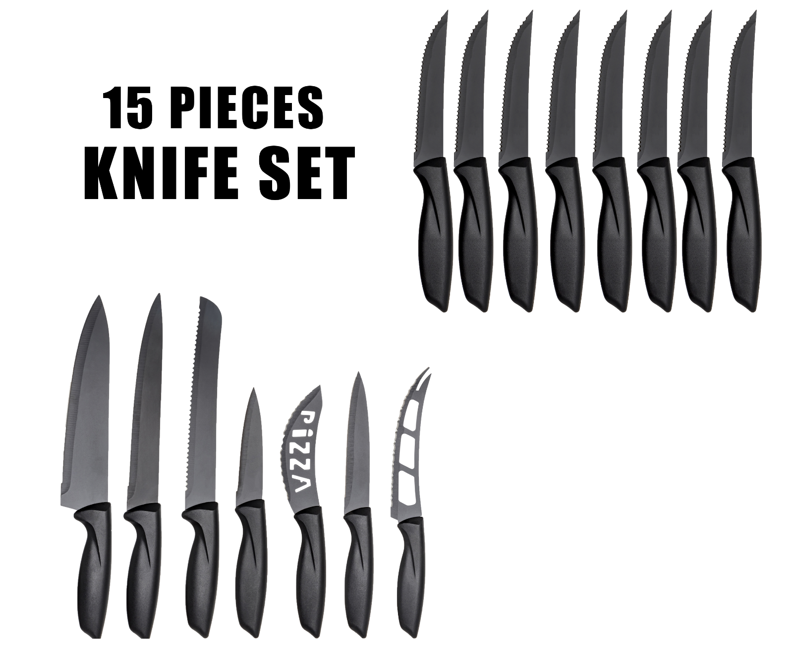 15 Piece Knife Set Serrated Stainless Steel For Kitchen Professional Chef Knives - Fresh Stock Dated January 2026