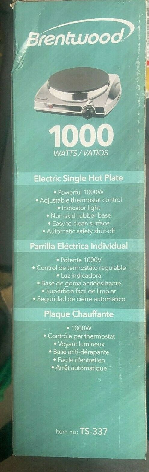 Brentwood TS-337 Electric Hotplate 1000-Watt Silver - Fresh Stock Dated February 2026