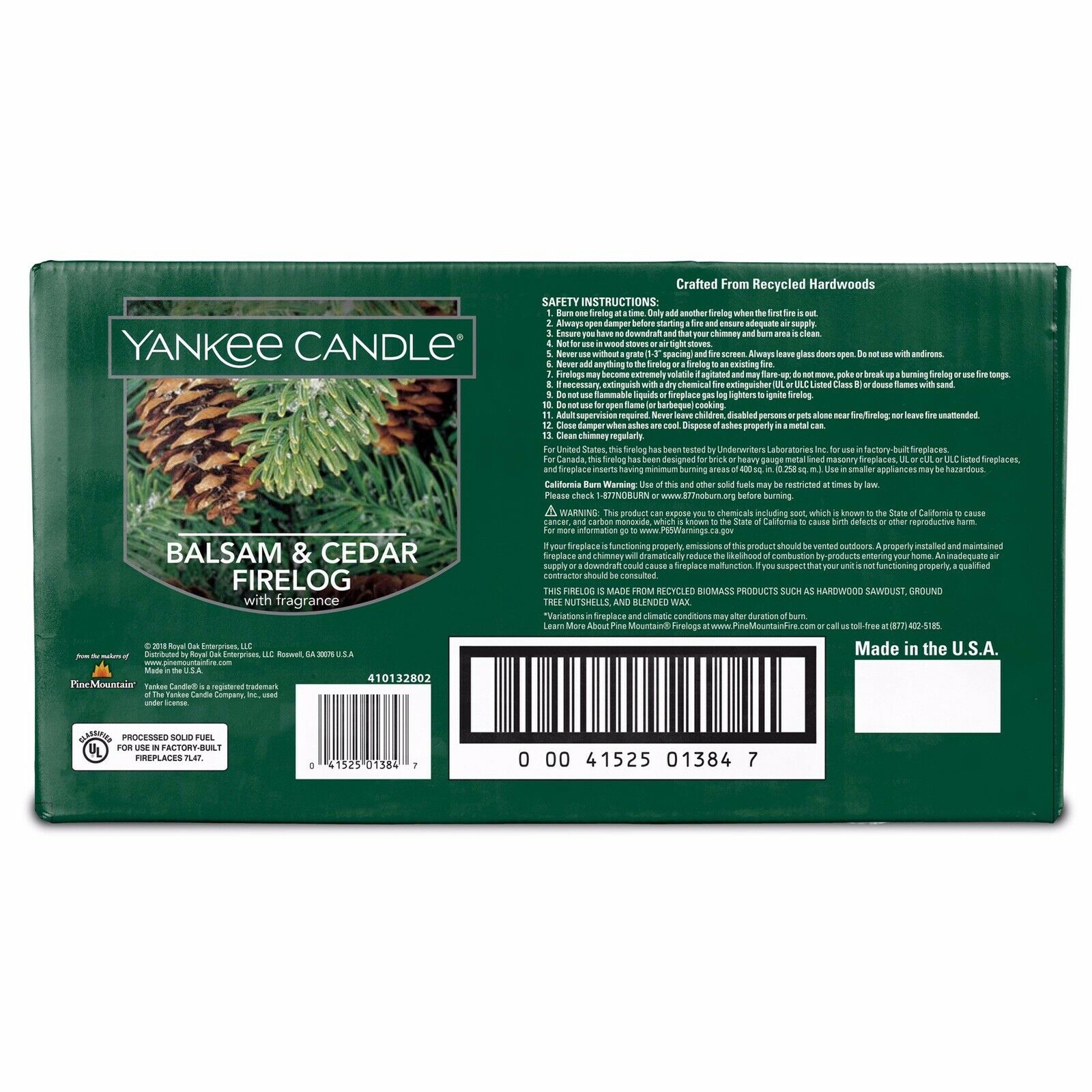 4 Pack Firelogs Fire Log Yankee Candle Pine Mountain Balsam Cedar Fireplace New - Fresh Stock Dated December 2025