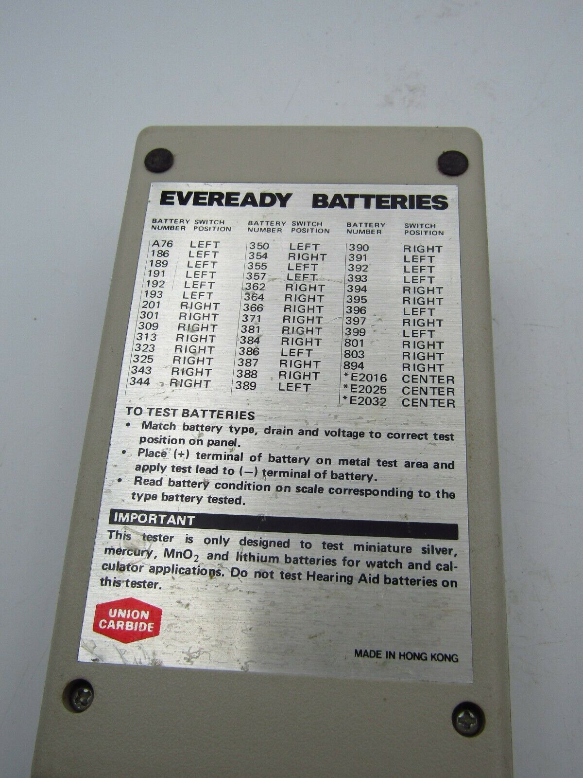 EVEREADY WATCH CALCULATOR BATTERY TESTER & ENERGIZER BATTERY SIZE CHECKER w2 - Fresh Stock Dated December 2025