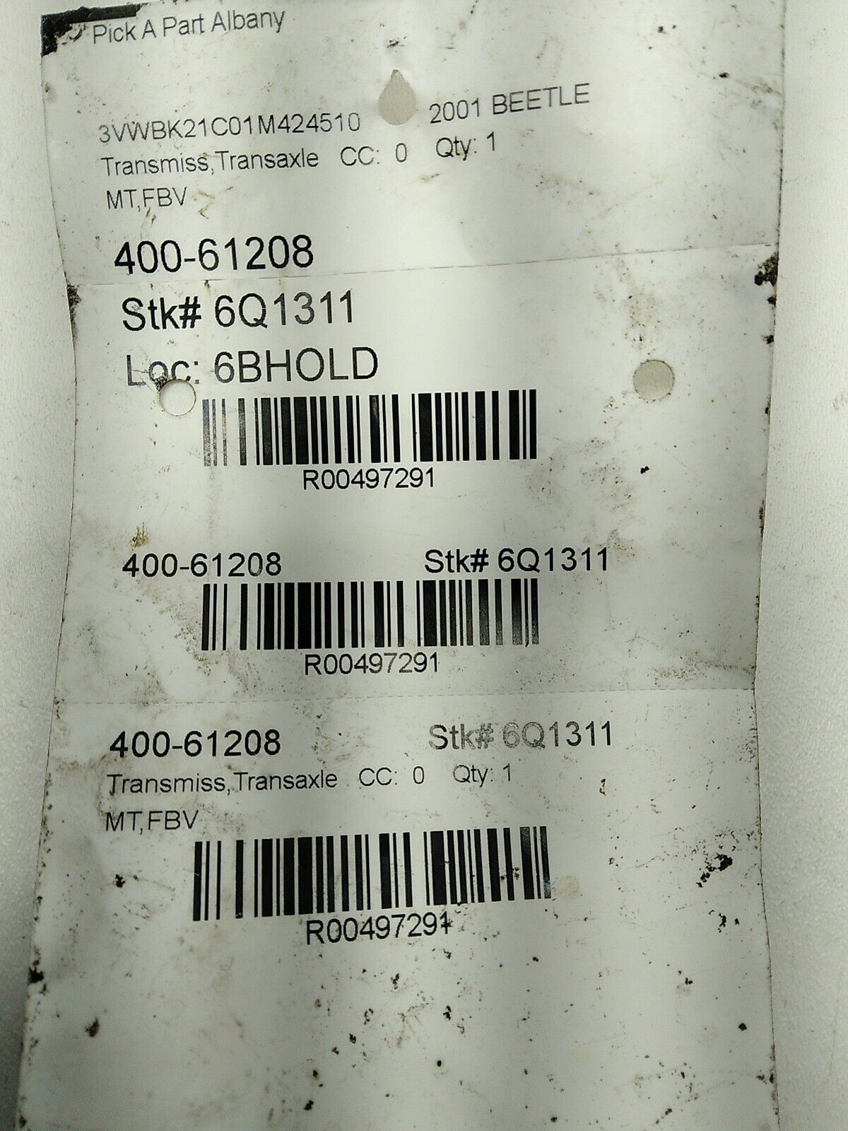 2001 Volkswagen Beetle 2.0L Manual 5 Speed Transmission Gearbox ID: FBV - Fresh Stock Dated December 2025