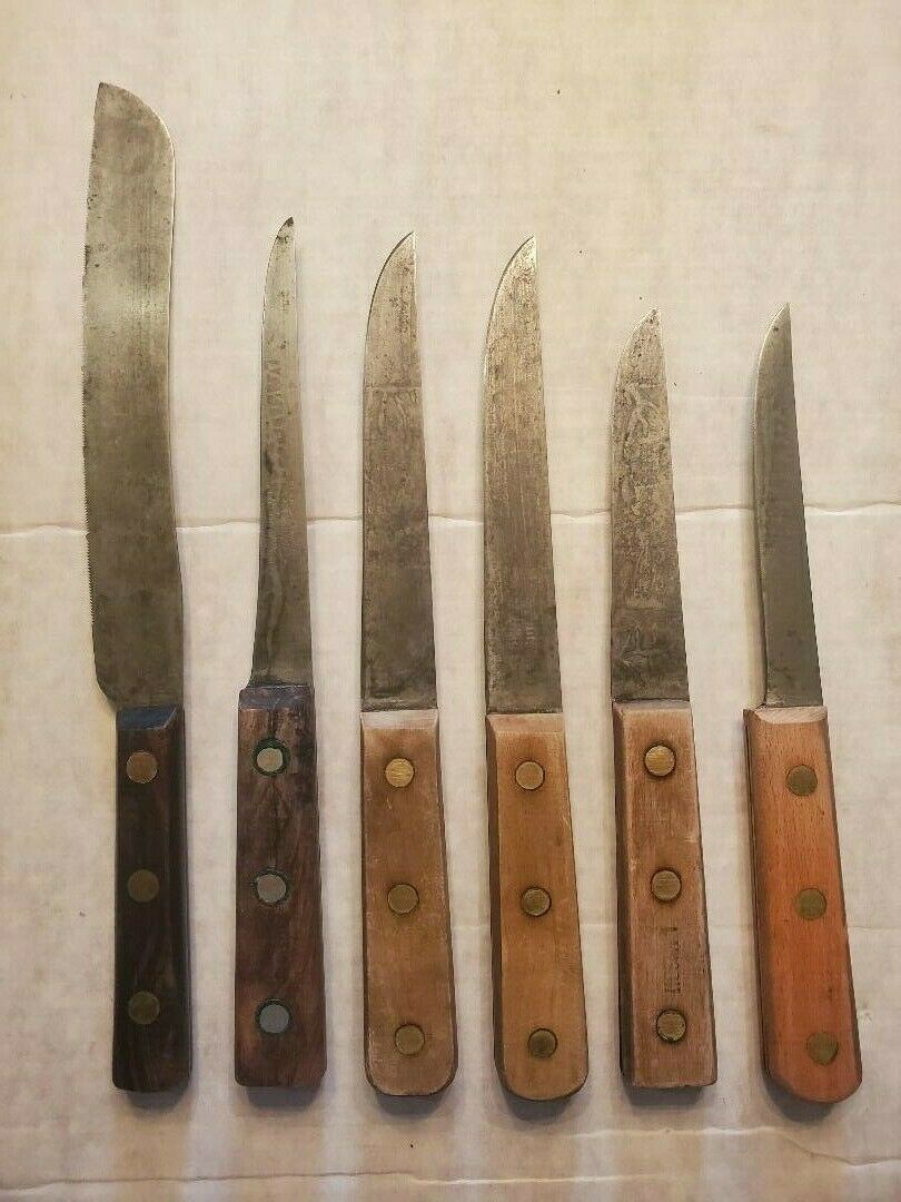 Vintage Carbon Steel Full Tang Kitchen Knives - Collection of 6 from 1960's - Fresh Stock Dated February 2026