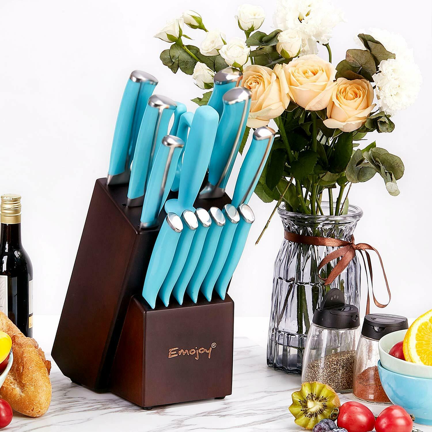 Knife Set, 15-Piece Kitchen Knife Set with Block Wooden German Stainless Steel - Fresh Stock Dated January 2026