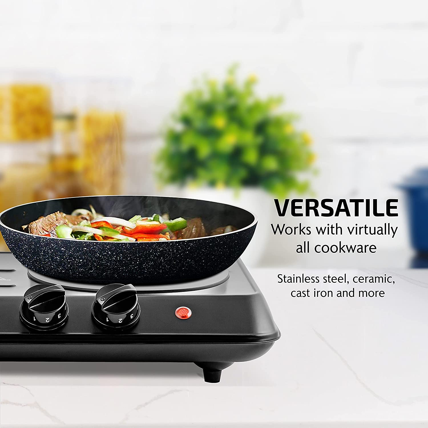 Electric Double Infrared Cooktop Burner 7.75 & 6.75 Inch Ceramic Glass Hot Plate - Fresh Stock Dated February 2026