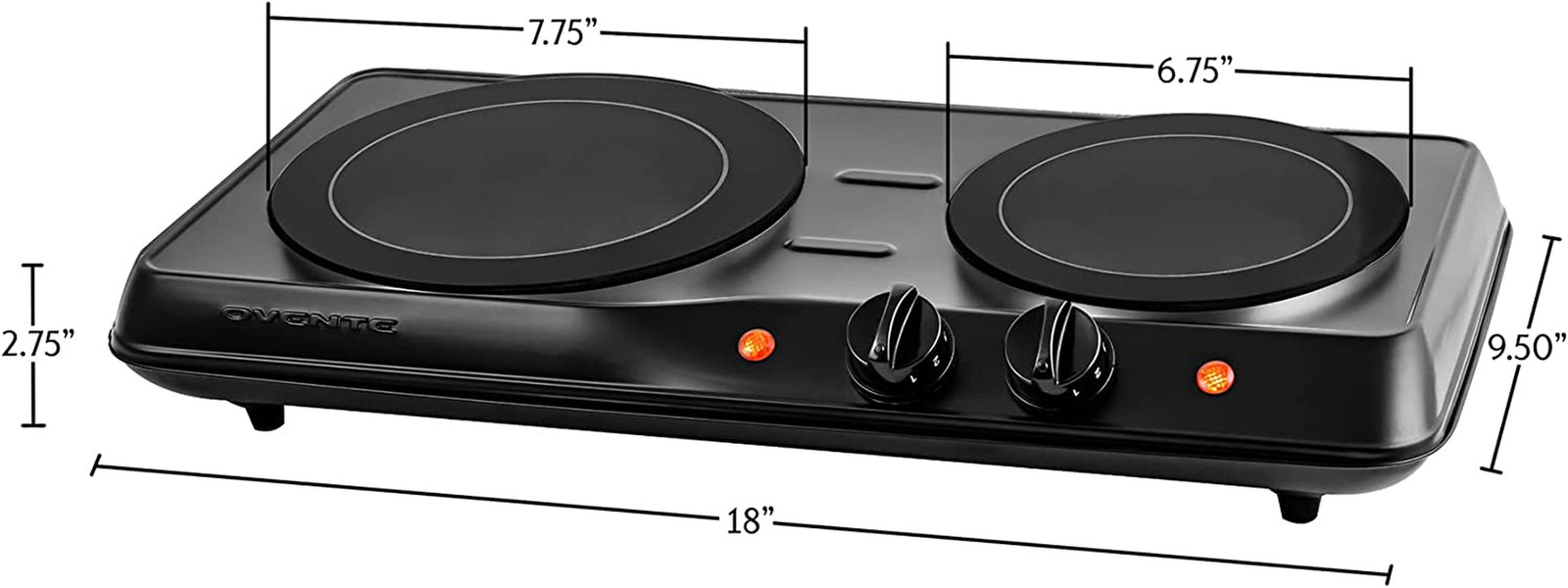 Electric Double Infrared Cooktop Burner 7.75 & 6.75 Inch Ceramic Glass Hot Plate - Fresh Stock Dated February 2026