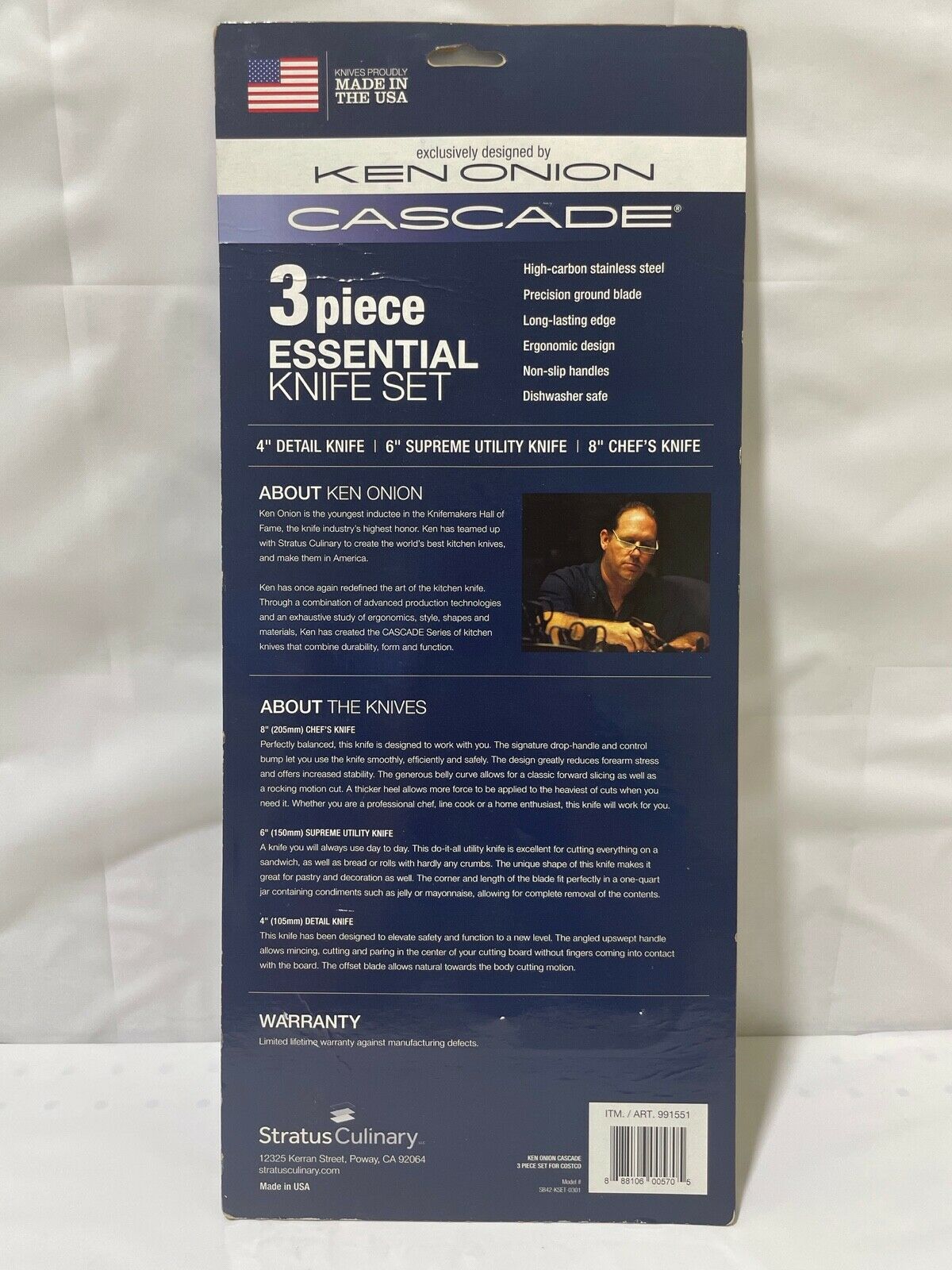 Ken Onion Cascade 3 piece Essential Knife Set NEW SEALED Detail Supreme Chef's - Fresh Stock Dated January 2026