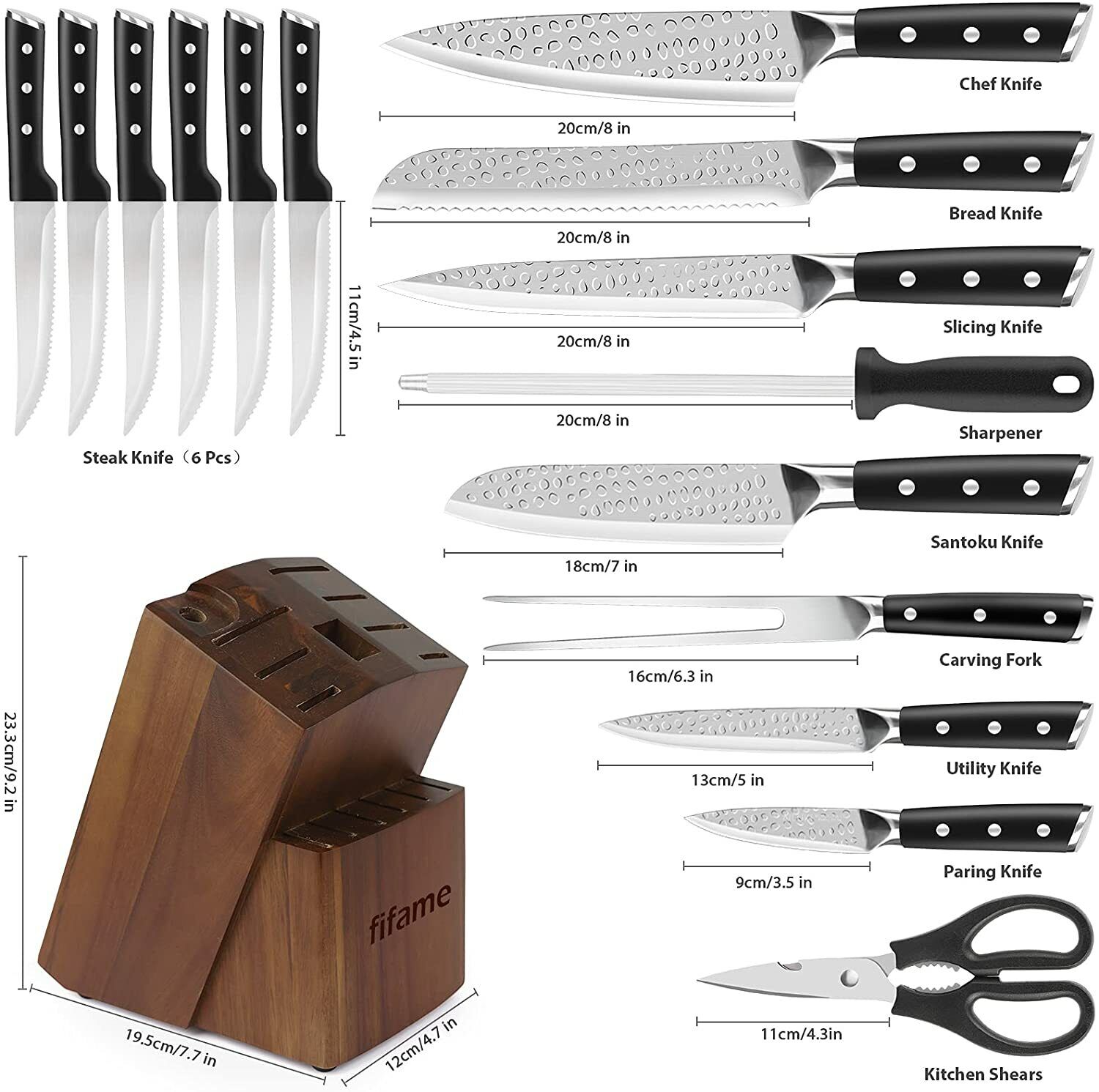 Knife Set, 16-Piece Kitchen Knife Set with Block Wooden German Stainless Steel - Fresh Stock Dated February 2026