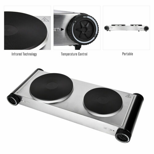 Electric Double Burner Hot Plate Portable Cooking Stove Cast Heater Kitchen - Fresh Stock Dated February 2026