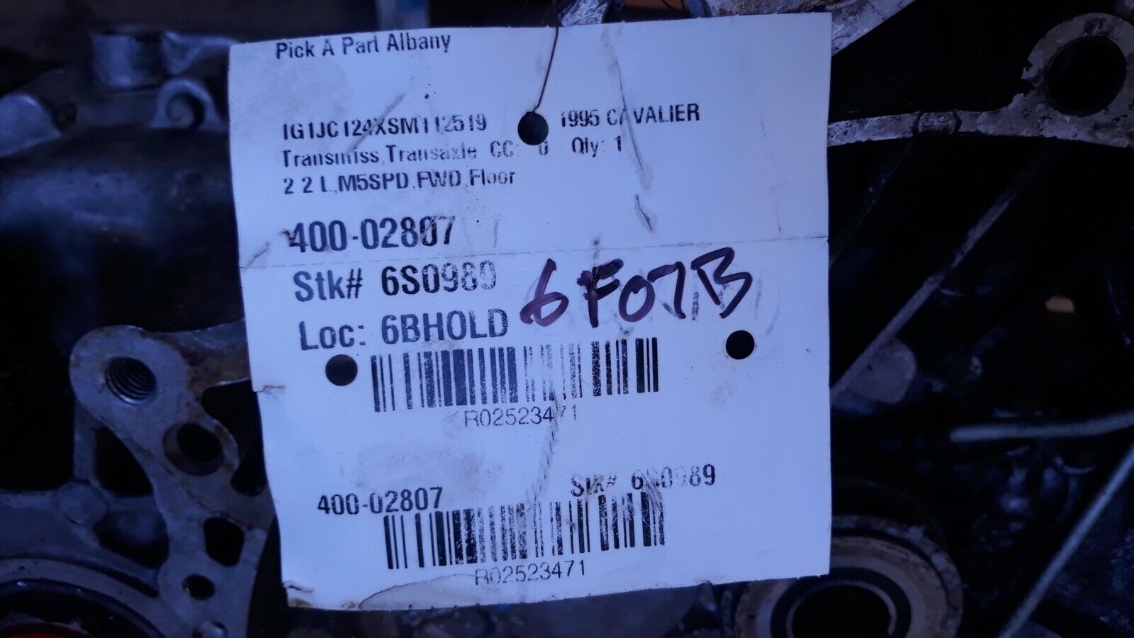 1995 Chevrolet Cavalier Sunfire 2.2L 5 Speed MANUAL Transmission 186K - Fresh Stock Dated January 2026