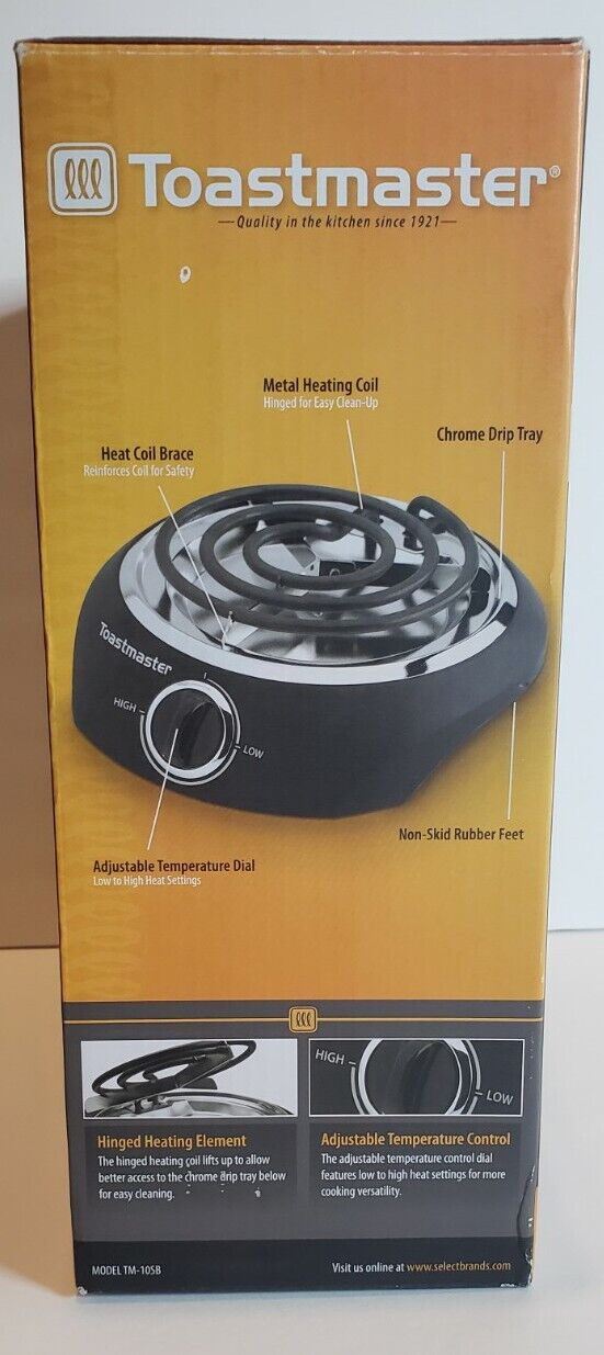 Toastmaster TM-10SB Single Serve Burner College Dorm Hot Plate 750W Open Box - Fresh Stock Dated February 2026