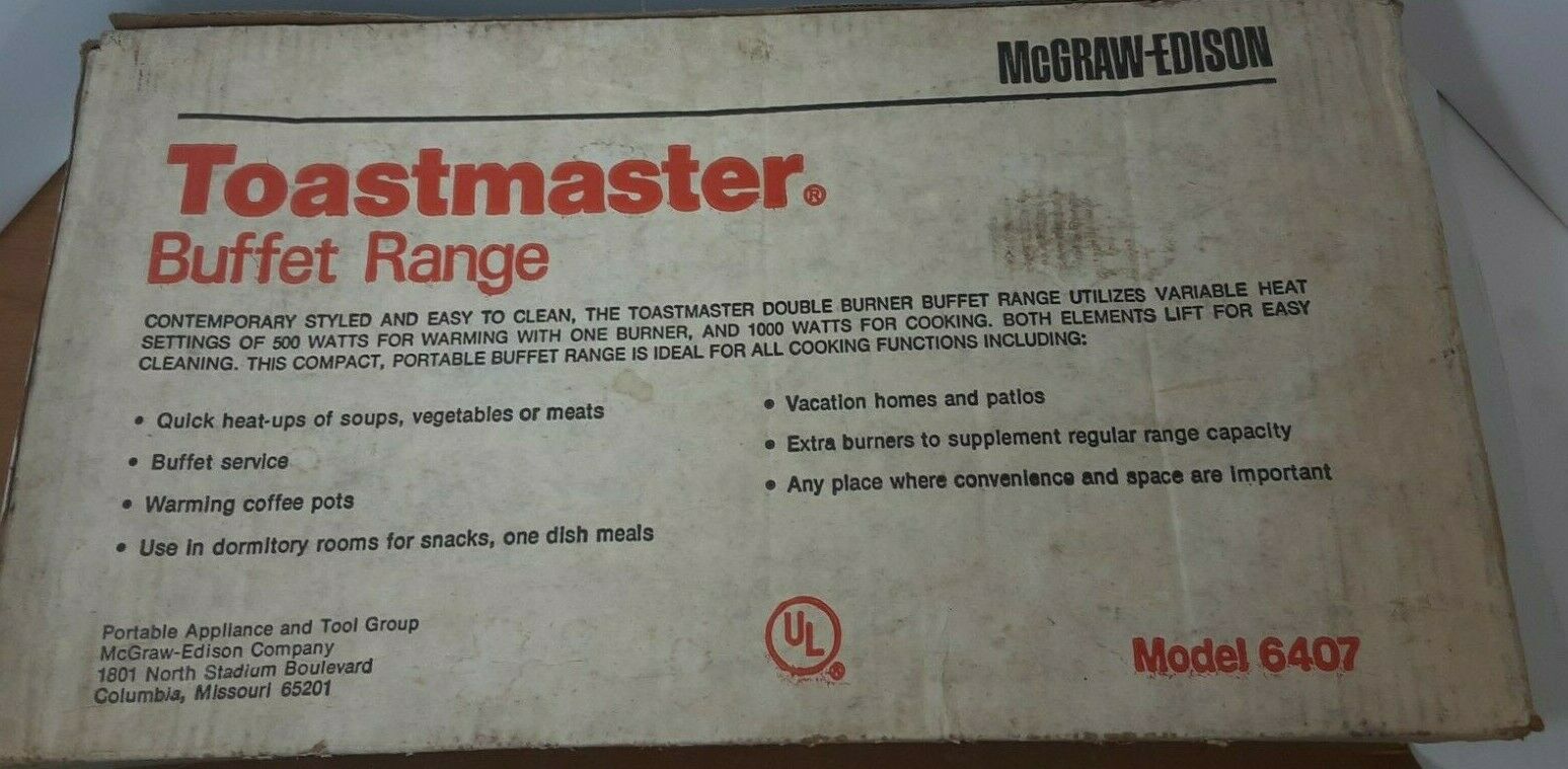 Vintage Toastmaster Buffet Range Model 6407 Double Burner White Instruction Book - Fresh Stock Dated February 2026