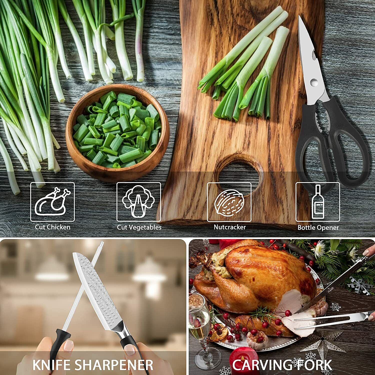 Knife Set, 16-Piece Kitchen Knife Set with Block Wooden German Stainless Steel - Fresh Stock Dated February 2026