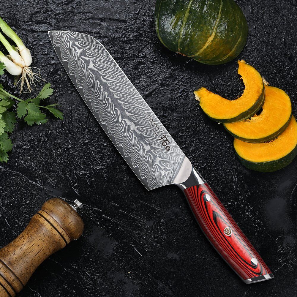TURWHO 7inch Santoku Knife Japanese VG10 Damascus Steel Kitchen Chopper Knife - Fresh Stock Dated January 2026