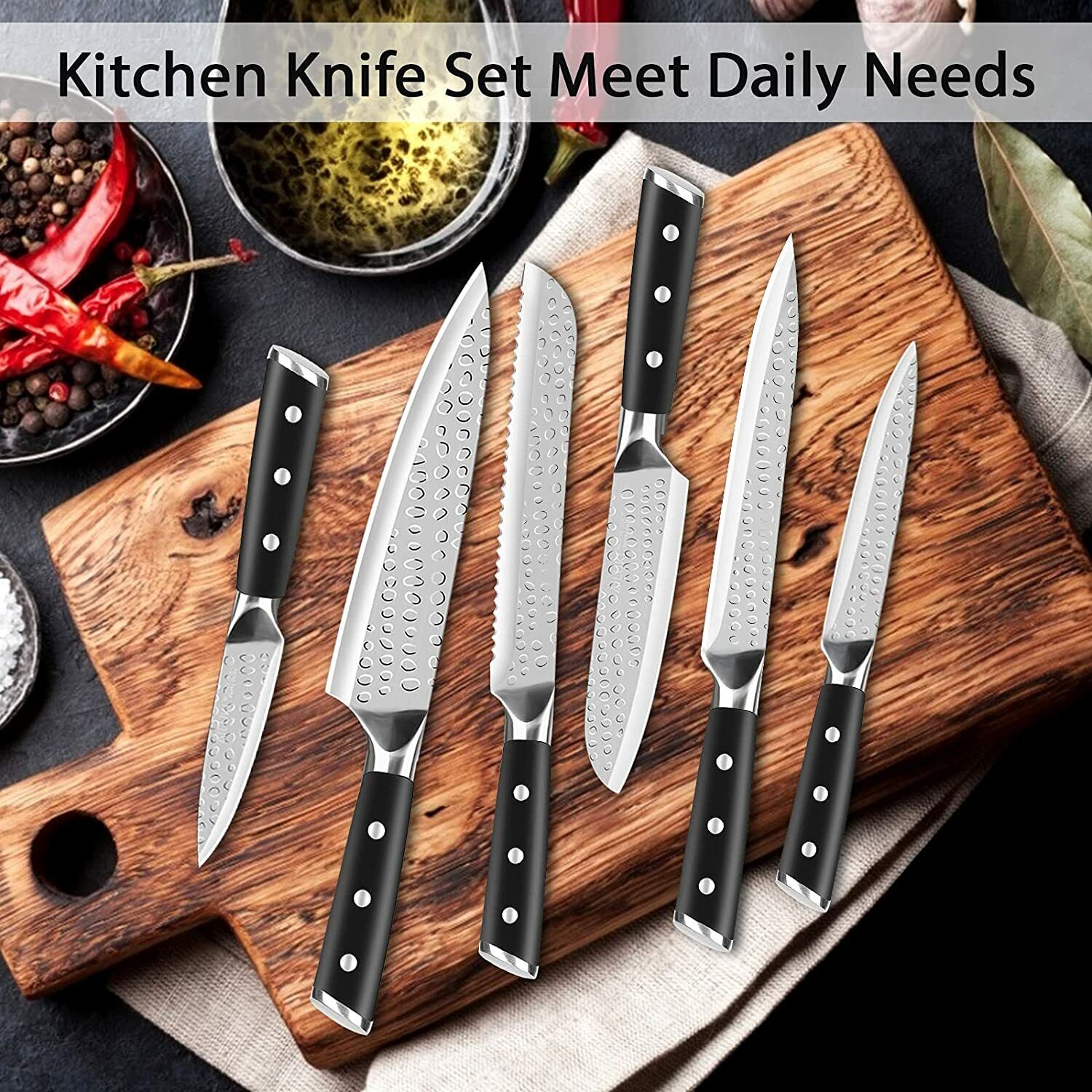 Knife Set, 16-Piece Kitchen Knife Set with Block Wooden German Stainless Steel - Fresh Stock Dated February 2026
