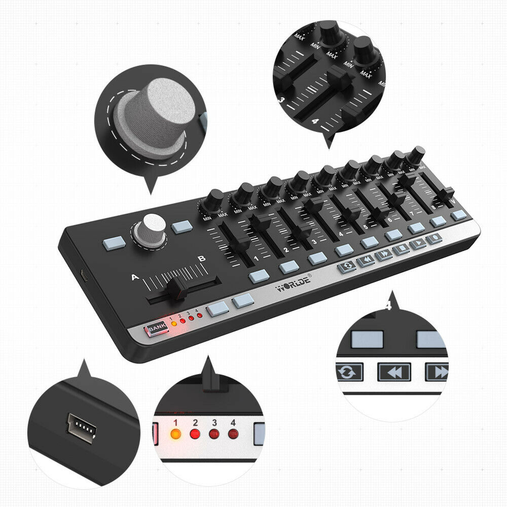 MIDI Worlde Easy Control Mini 9 Portable USB 9 Slim-Line Control Controller B2Y7 - Fresh Stock Dated December 2025