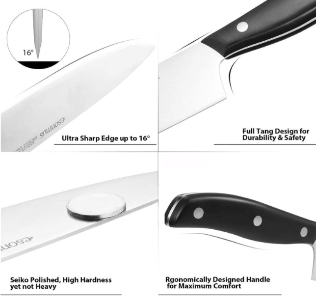 15-Piece German Stainless Steel Kitchen Knife Set with Wooden Block & Sharpener - Fresh Stock Dated January 2026