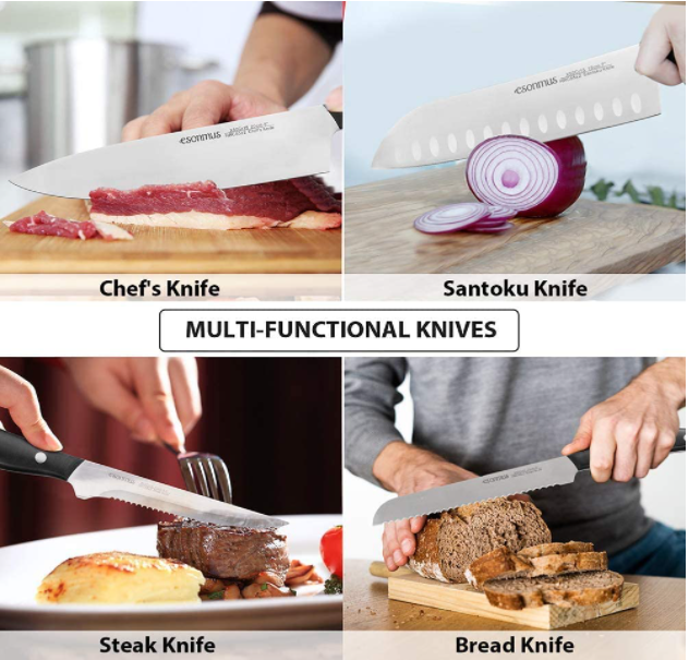 15-Piece German Stainless Steel Kitchen Knife Set with Wooden Block & Sharpener - Fresh Stock Dated January 2026