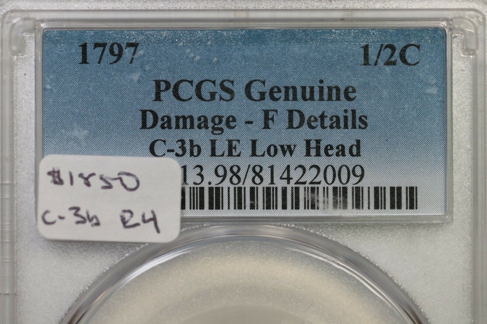 1797 C-3b R-4 PCGS F Details Low Head Liberty Cap Half Cent Coin 1/2c - Fresh Stock Dated December 2025