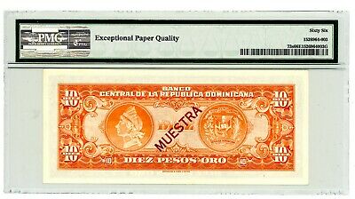 Dominican Rep ... P-73s ...10 Pesos Oro ... ND(1956-58) ...Gem*UNC* PMG 66 EPQ - Fresh Stock Dated December 2025
