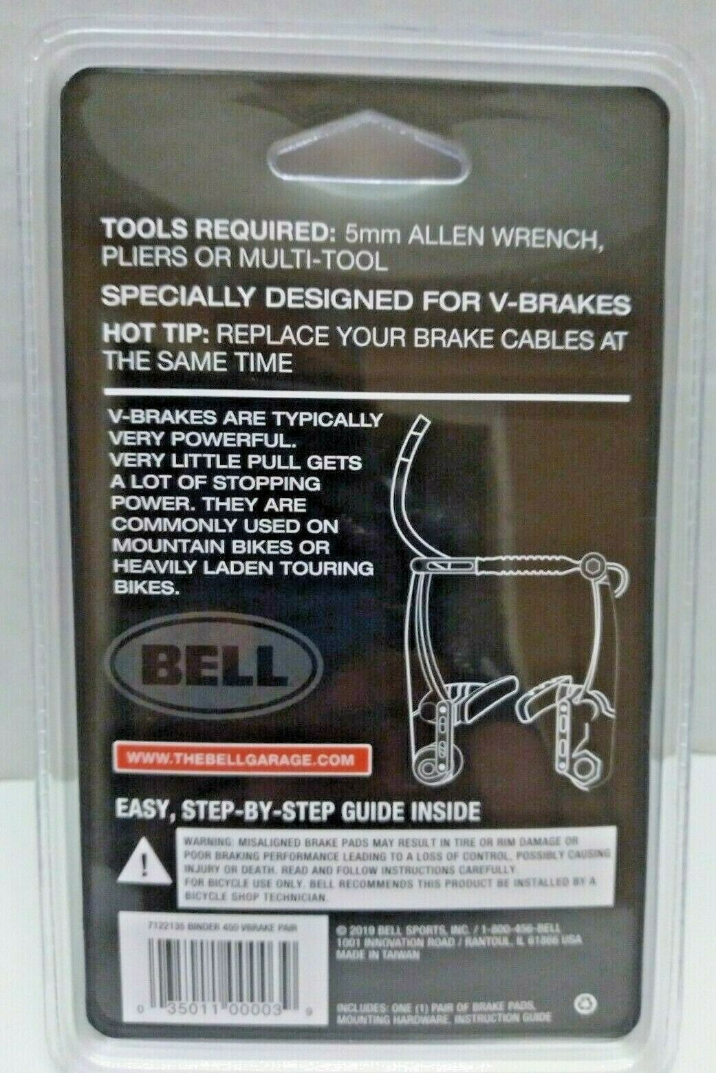 Bell Sports Binder 450 Replacement V-Brake Pads Black Brand New Factory Sealed - Fresh Stock Dated December 2025