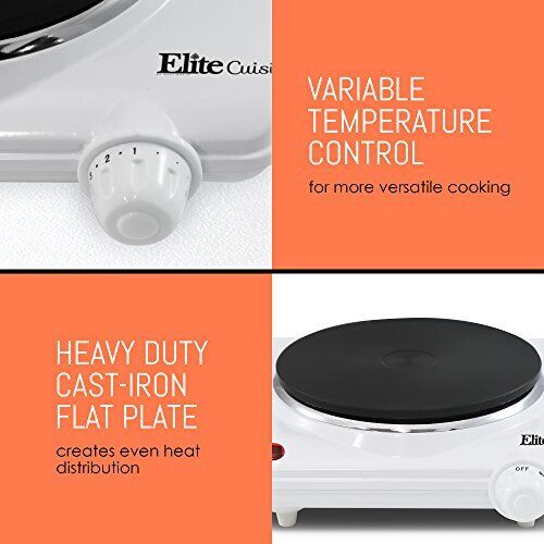 Elite ESB-301F Countertop Single Cast Iron Burner 1000 Watts Hot Plate Temper... - Fresh Stock Dated February 2026