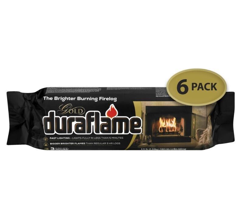 Duraflame Fire Logs 6 Pack - 4.5lb Bright Burning 3 Hour Burn Time Fast Lighting - Fresh Stock Dated January 2026
