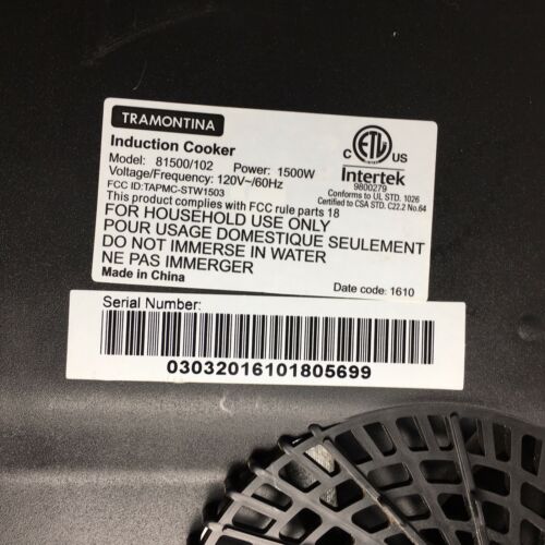 Tramontina Induction Counter Cooker Cooktop Single Burner Model 81500/102 - Fresh Stock Dated February 2026