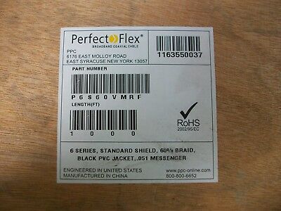 PERFECT FLEX BROADBAND COAXIAL CABLE #P6S60VMRF - NEW ON SPOOL - QTY. 1,000 FT. - Fresh Stock Dated December 2025