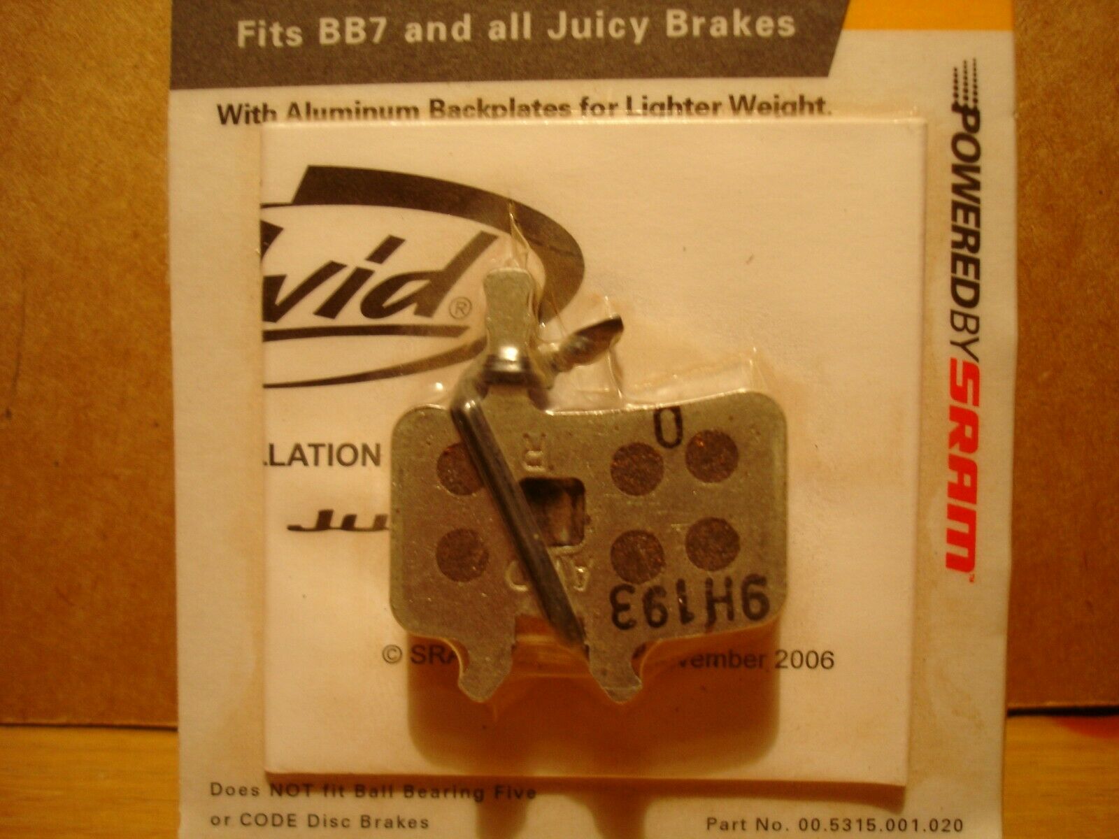 Avid Disc Brake Pads - Organic Compound  Aluminum Backed  For Juicy and BB7 - Fresh Stock Dated December 2025