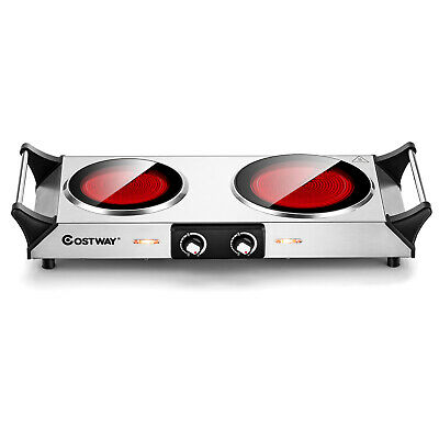 Costway Electric Hot Plate Ceramic Double Burner 1800W Infrared Cooktop w/Handle - Fresh Stock Dated February 2026