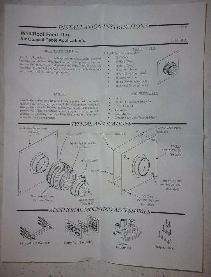 Radio Frequency Systems 921248-078 Wall/Roof Feed Through Entry Panel SEE NOTES - Fresh Stock Dated December 2025