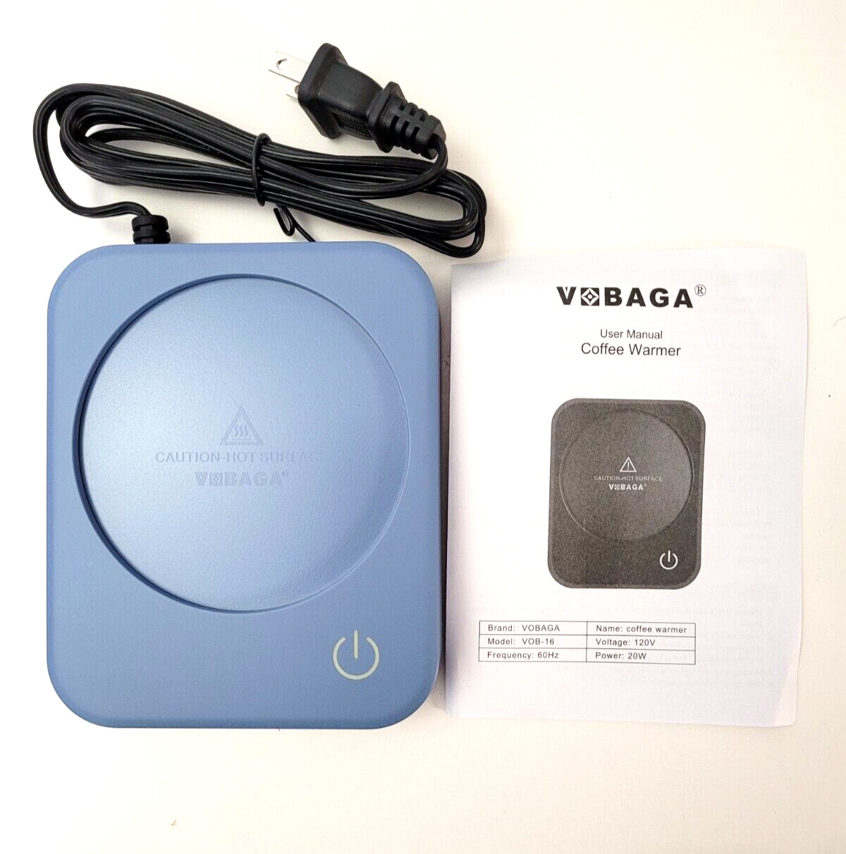 VOBAGA COFFEE WARMER ELECTRIC MUG WARMER LIGHT BLUE NEW IN OPEN BOX - Fresh Stock Dated February 2026