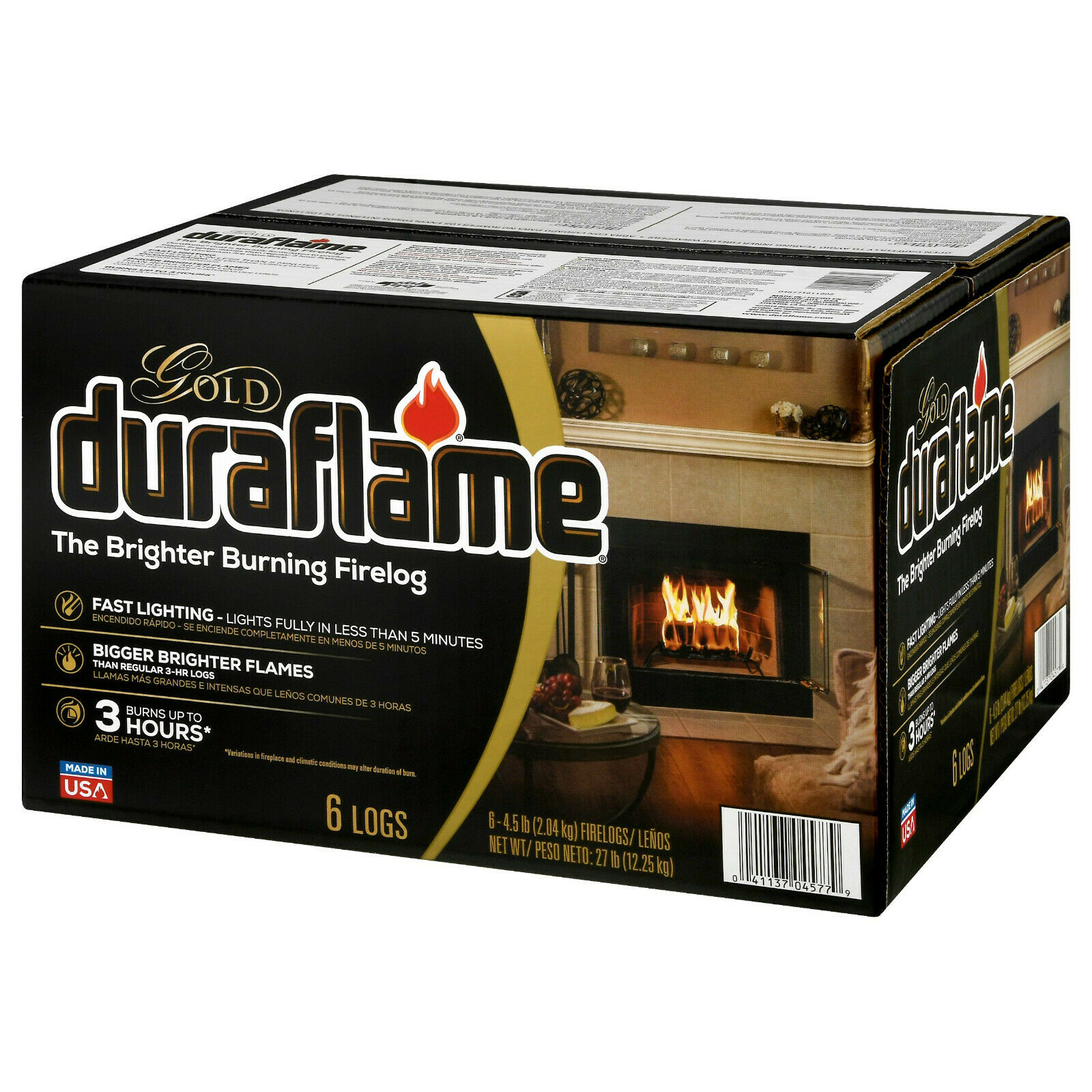 Duraflame Gold Ultra Premium 4.5lb Firelogs, 6-Pack Case, 3 Hour Burn Free Ship - Fresh Stock Dated December 2025