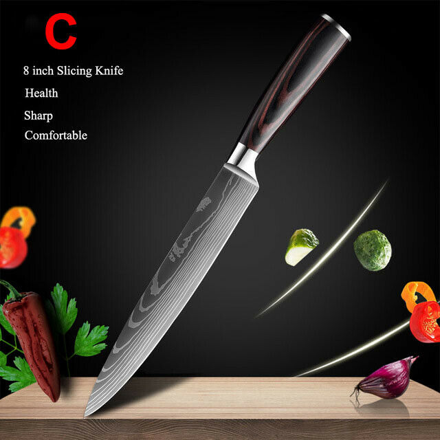 Damascus Pattern Chef's Knife Set Japanese Kitchen Knives Cleaver Slicing Tool - Fresh Stock Dated January 2026