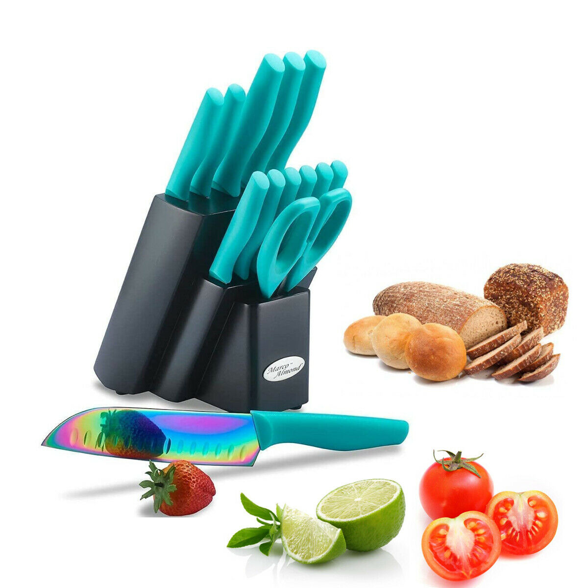 14pcs Kitchen Knife Block Set Rainbow Knife Set with Block Dishwasher Safe - Fresh Stock Dated February 2026