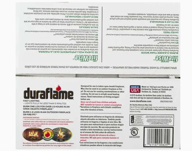 Duraflame 2.5-lb Petroleum Fire Log 6-Pack Outdoor/ Indoor Burns Over 1.5h - Fresh Stock Dated December 2025